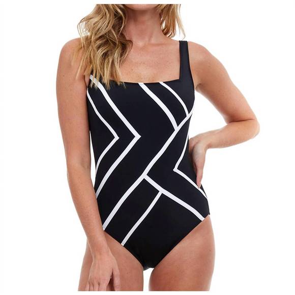 NEW GOTTEX square neck one piece swimsuit in got mirage black white - Picture 1 of 3